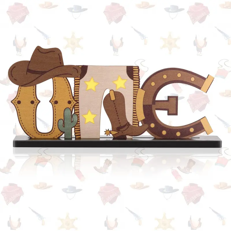 Cowboy letter logo wooden centerpiece 1st birthday first rodeo birthday party decoration baby shower party photo booth prop western decoration boy 1 year old Home Party Decorations