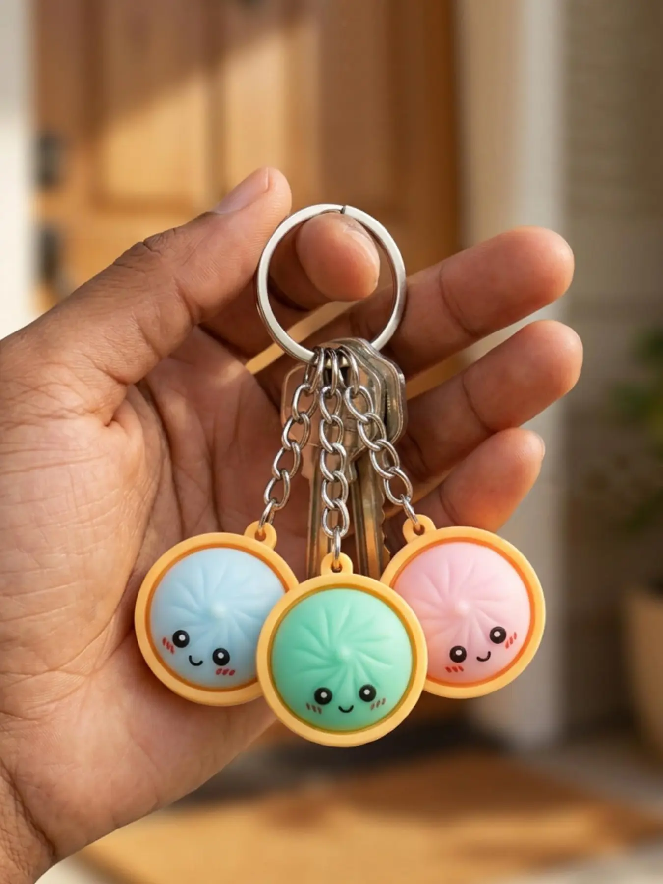 10/20Pcs Cute Dumpling Keychains Bulk with Steamer Keyrings Ornaments Bag Charms Pendants Keychain Accessory for Prizes Party Favor Gift (Random Colors)