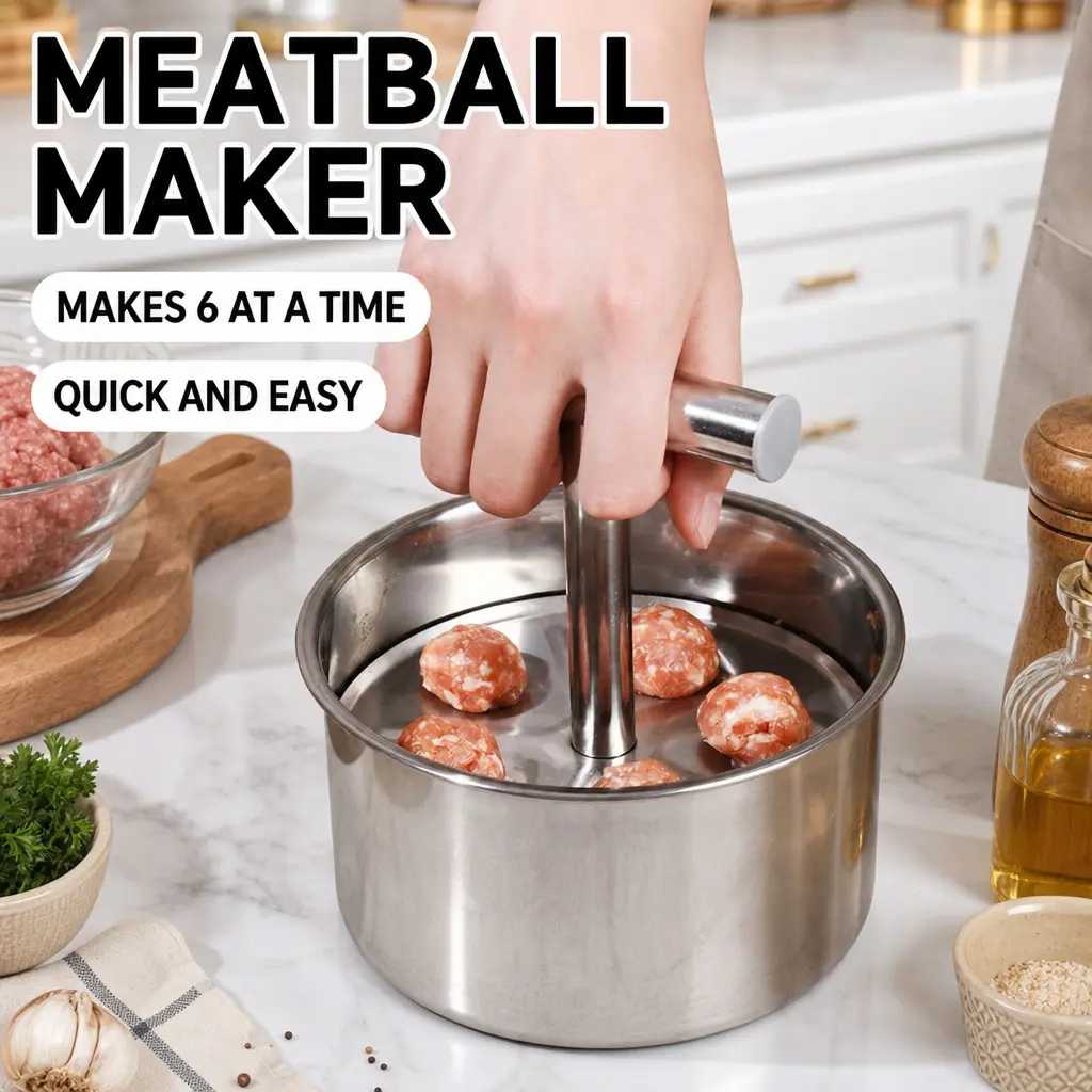 Stainless Steel Meatball Maker, Cooking, Quick and Easy Meatball Preparation, Effortless Pressing, One-Press Formation, Fast and Efficient
