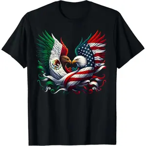 Cotton Unisex America Mexico Flag Vintage Mexican Roots American T-Shirt Vintage Graphic Casual Men's Women's Tee