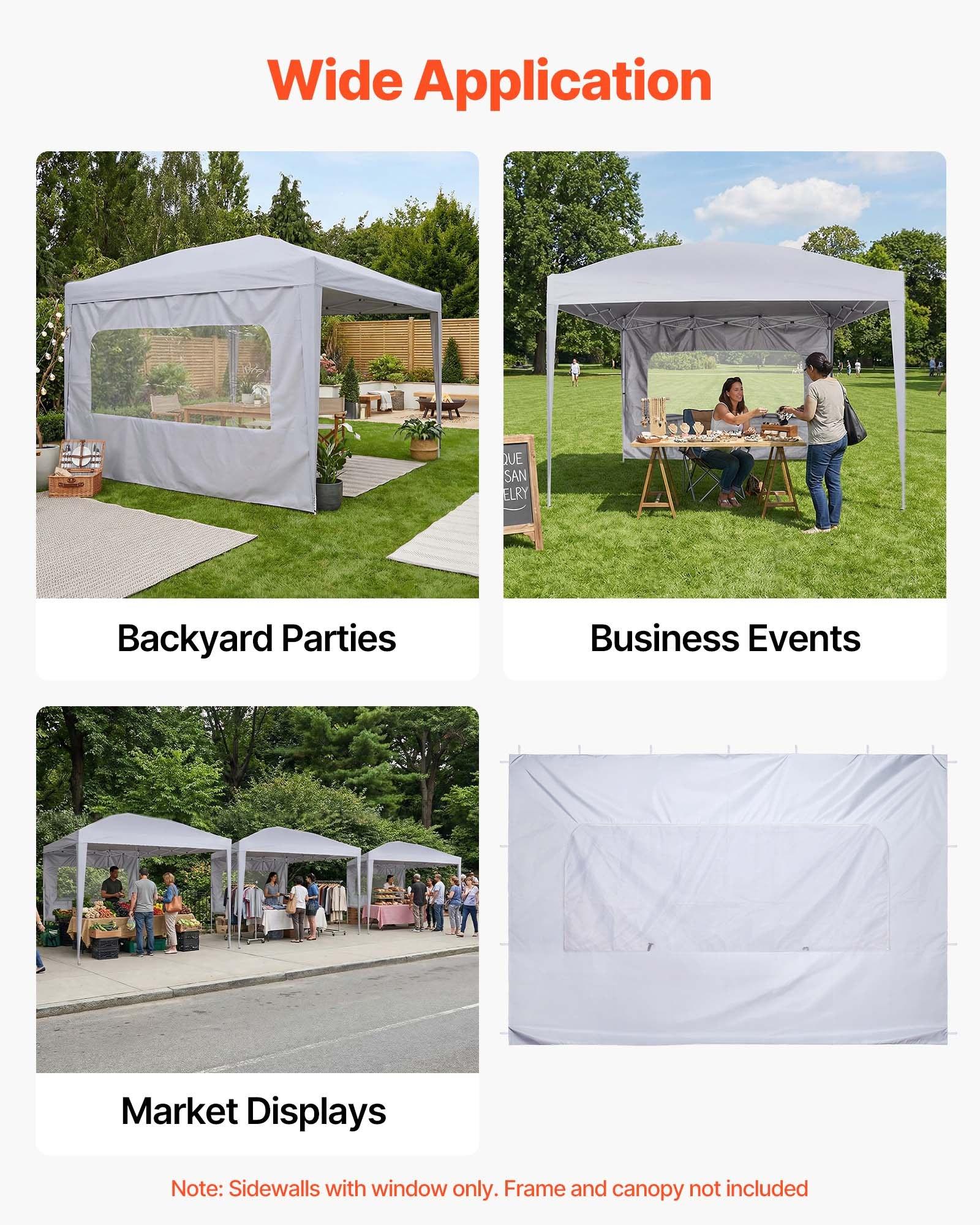 VEVOR Canopy Sidewalls, Fit for 10 x 10 ft Pop Up Canopy Tent, Tent Side Walls with Waterproof and Sunlight Protection Layer for Outdoor Event Tents, Vendor Booths, Camping (1 Sidewall Only, White)