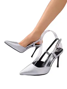 Women's Simple Back Strap Pointed Heel Sandals, PU Leather Open Toe High Heels, Adjustable Buckle, Fashionable Evening & Office Shoes
