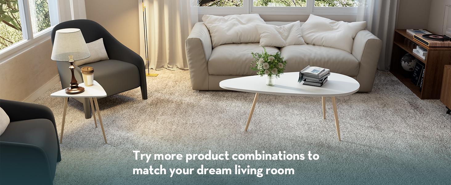 Modern Coffee Table White Oval Coffee Tables for Living Room Simple Center Table for Small Space Home Office Easy Assembly 22.2" D x 42.5" W x 17.1" H, White