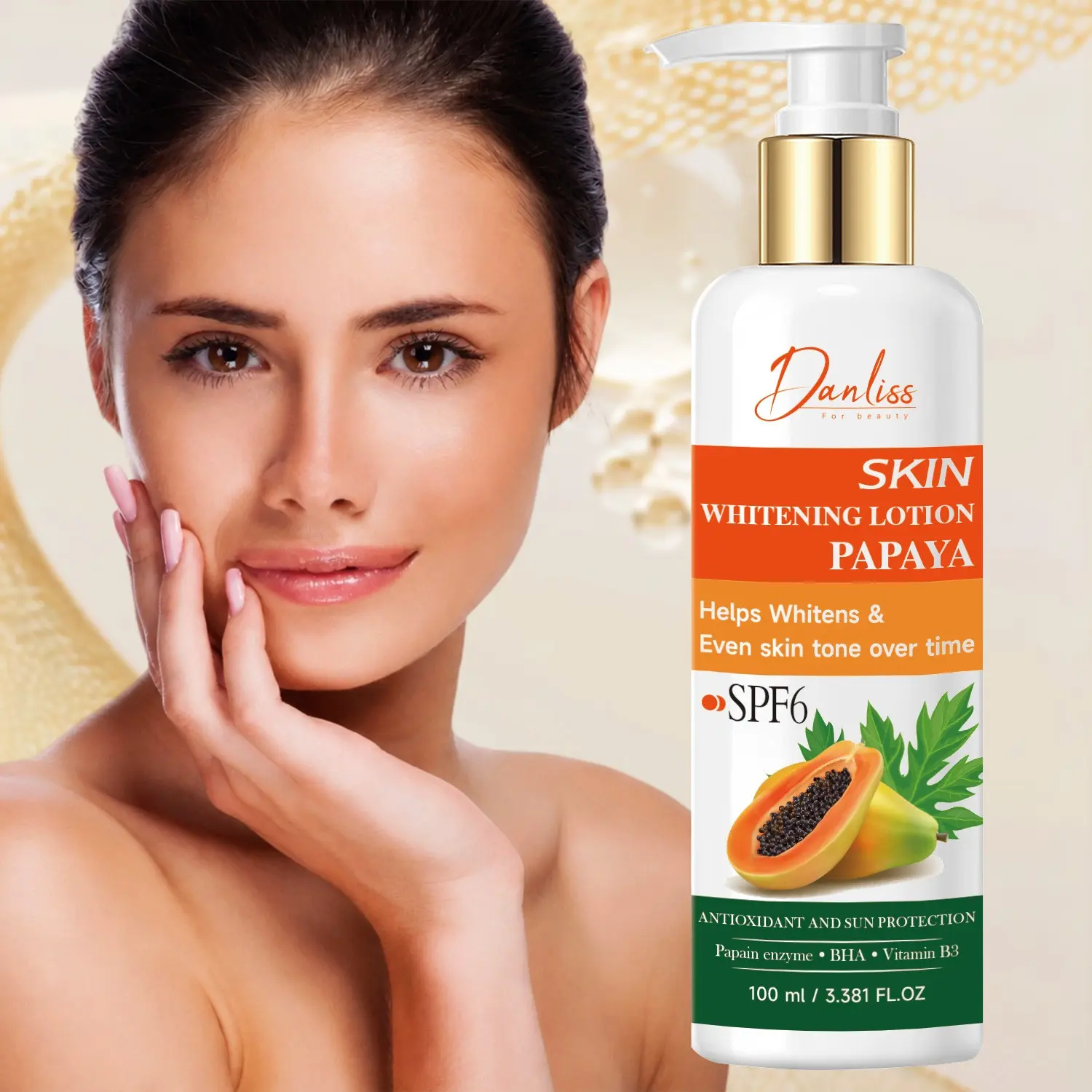 100ML Papaya Brightening Body Lotion, Enriched with Papain, Salicylic Acid, Vitamin B3, Deep Hydration, Skin Illuminating, for Dry Skin
