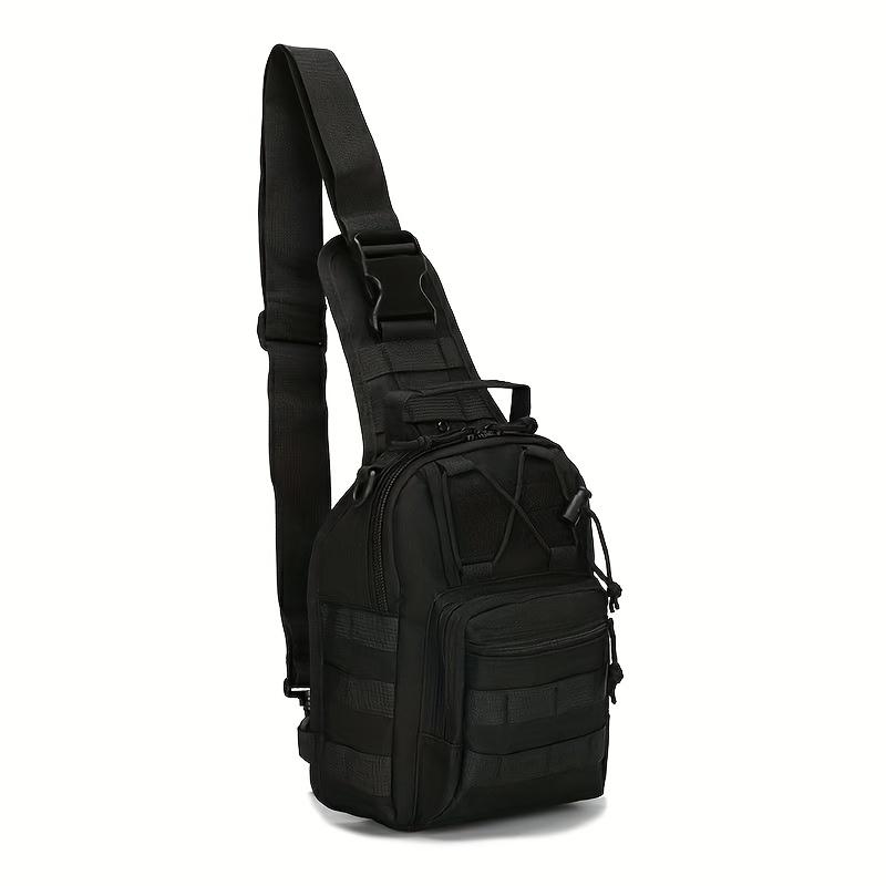 Outdoor single-shoulder fishing backpack, fishing tackle storage bag, gear backpack with fishing rod holder, tactical crossbody bag, large capacity, Molle chest pack, suitable for hiking, traveling, cycling, hunting, and everyday commuting for men women