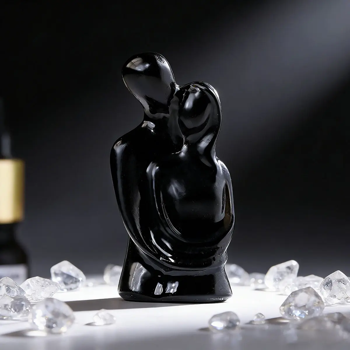 Natural Obsidian Carved Healing Crystal Stone, Natural Stone Decor, Valentine's Day Gift, Powerful Energy Couple Ornament, Crystal Carvings, Enhances Emotional Connection