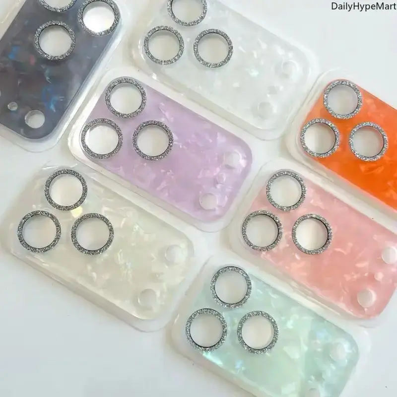 Iridescent Rhinestone Camera Lens Cover - Decorative PVC Shiny Finish Mobile Accessory, Funky Fashion B-Series Lens Protector for iPhone Smartphones
