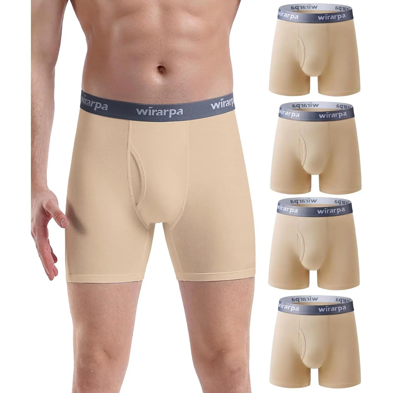 Men's Cotton Stretch Boxer Briefs Set - Menswear, Open Fly, Tagless, Regular Leg, Breathable, Daily, Elastic Underpants (4-Pack), Breathable Boxers