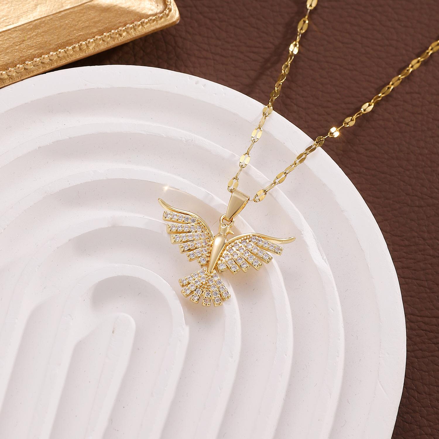 Gold Plated Iced Out Eagle Pendant Necklace for Men Sparkling CZ Eagle Necklace 14K Gold Plated Double Chains Hypoallergenic Everyday Jewelry Gift