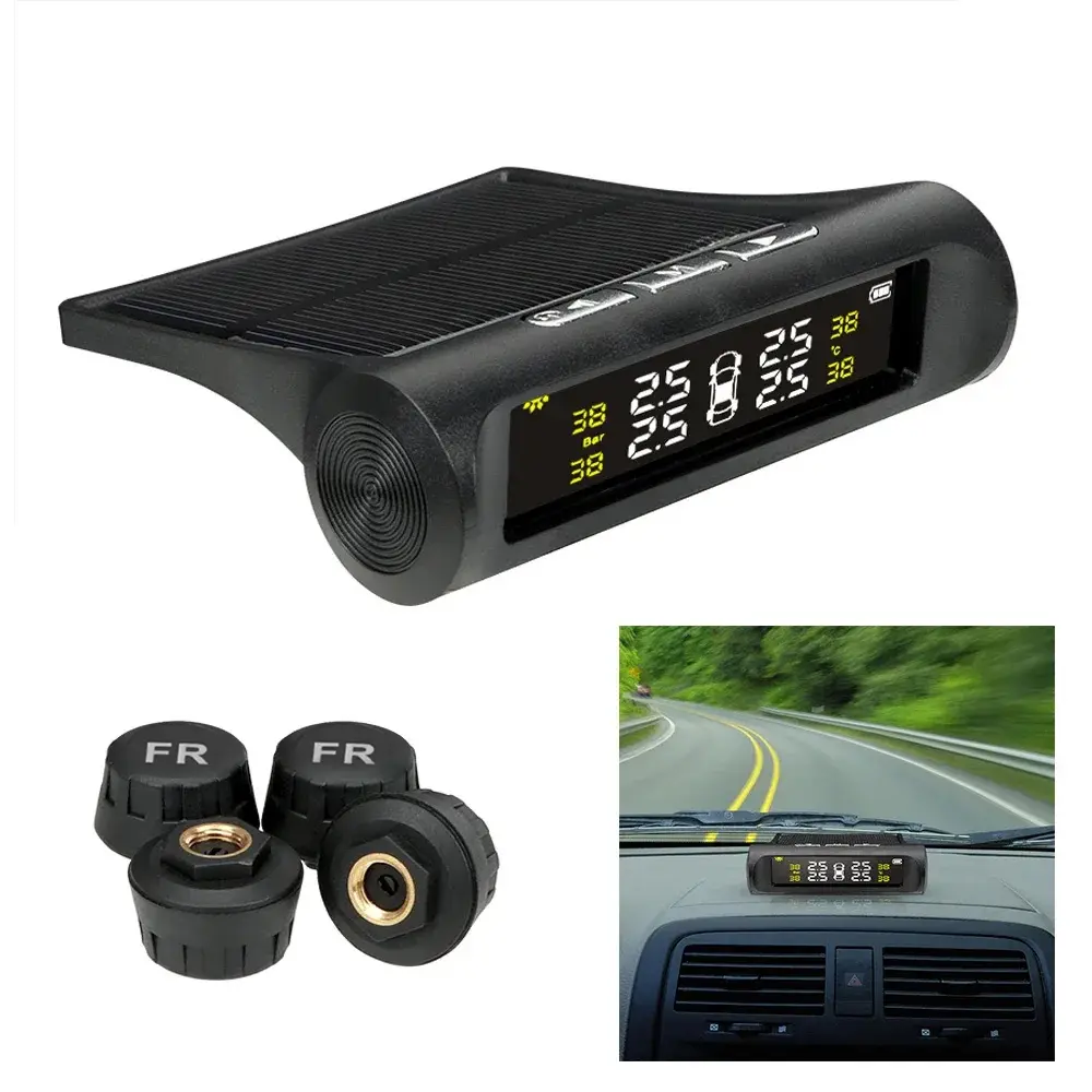 Solar Tire Pressure Monitoring System (TPMS) for Cars, Waterproof, IP67 Rated, Easy Installation, 4 Internal-External Wheel Sensors, Tire Check Tool for Sports & Outdoor Use, Sensor Set