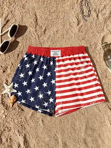 Y2K Women's Knitted Usa Flag Print Shorts, Fashion Summer Casual Wear, Comfortable Loose Fit, Soft Fabric, Independence Day and 250th Anniversary