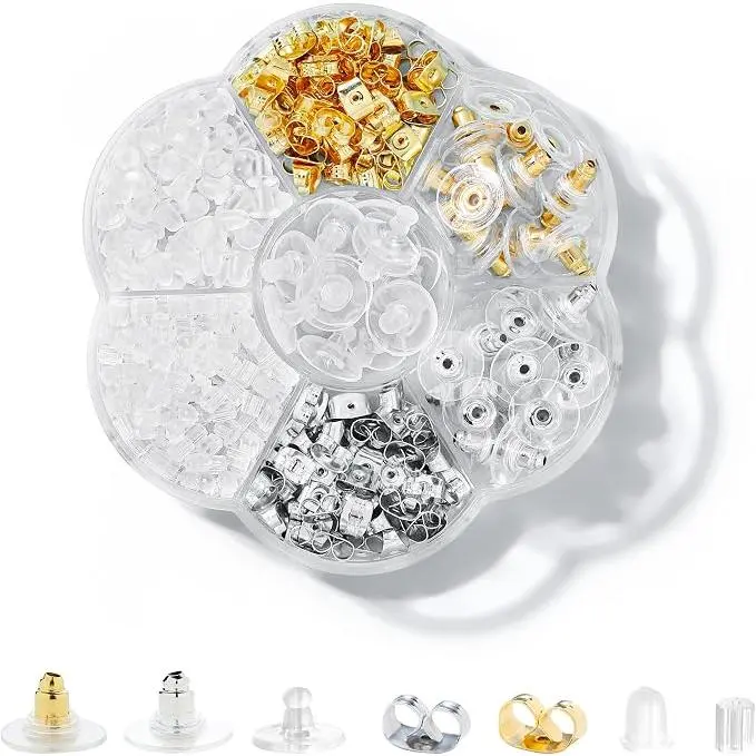 Wholesale Earring Backs for Studs, Clear Plastic Metal Rubber Silicone Earring Backs Clutch Stoppers Replacement Kits for Fish Hook Earring Studs Hoops Golden/Silvery/Transparent