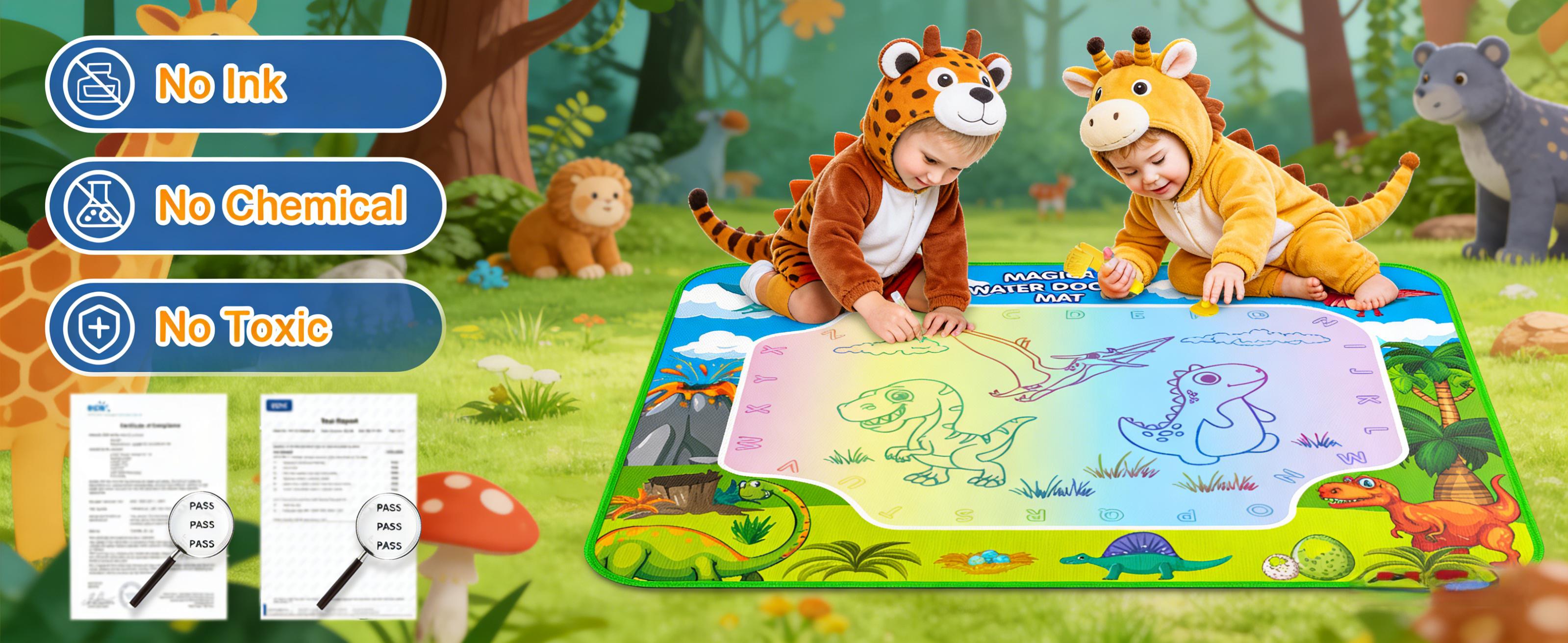 Water Doodle Mat, 40 x 32 Inch Mess Free Drawing Mat, Mess Free Painting for Toddlers Age 2 3 4 5 6 7 8 Year Old, Neon Color Mat Doodle Board Writing Drawing Toys Holiday Christmas Birthday Gifts,Educational Toy for 3 4 5 6 7 8 Years Old Boys Girls