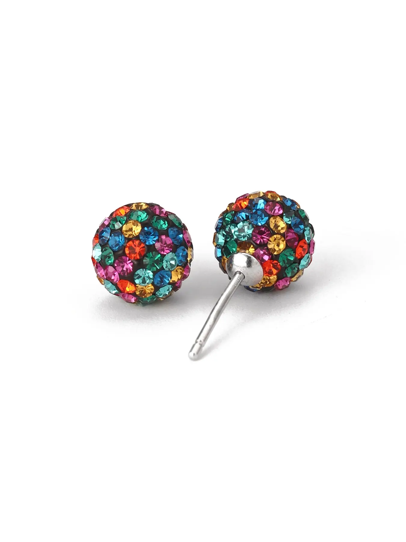925 Sterling Silver Color Crystal Disco Ball Earrings for Women, Unique Design Earrings, High Quality Earrings, 8mm Studs, Elegant Jewelry Accessory, Perfect for Parties and Events