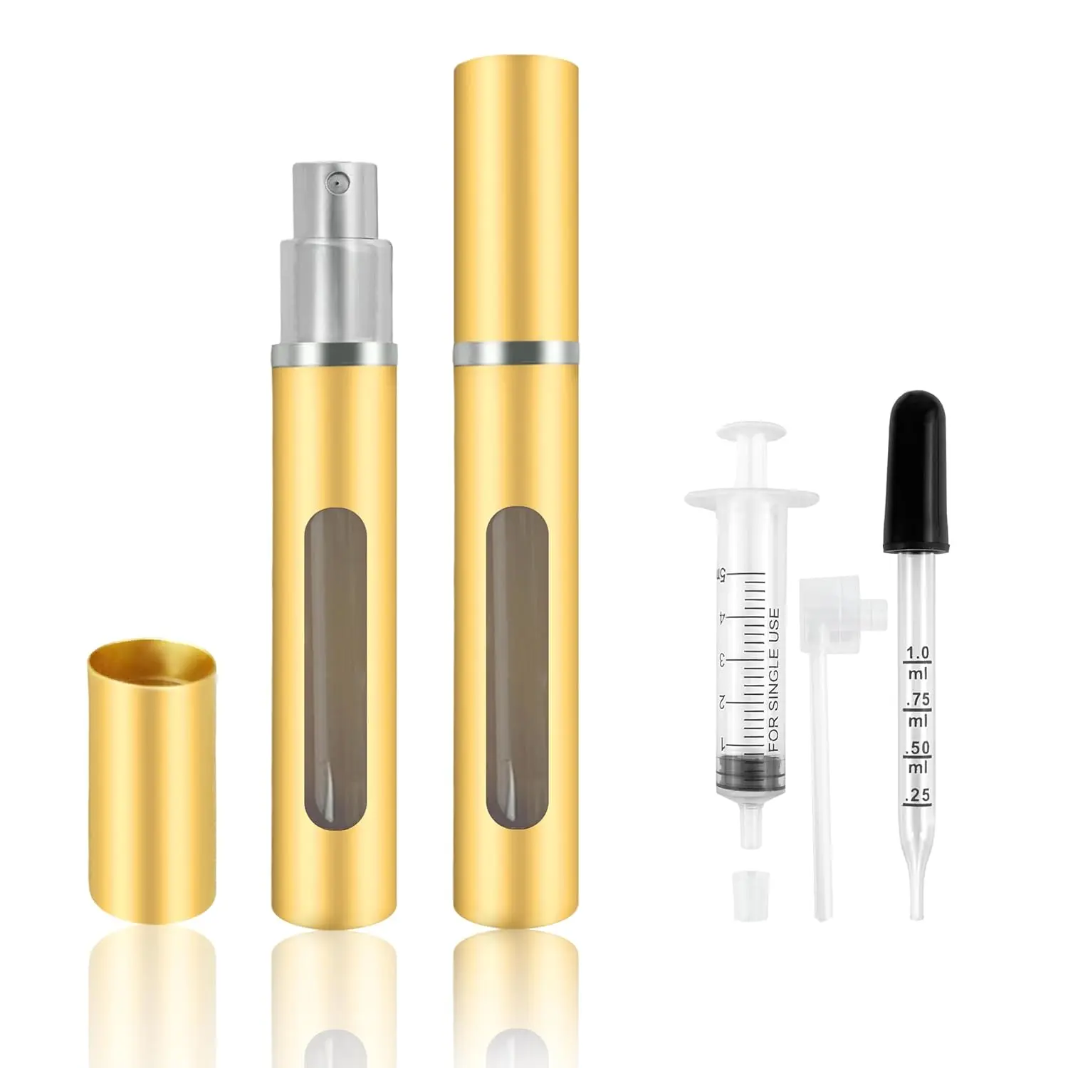 Golden 2-Pack Refillable Mini Perfume Atomizer Bottles - 5ml/0.2oz Cosmetics Accessories, Portable Travel & Outings Dispensers