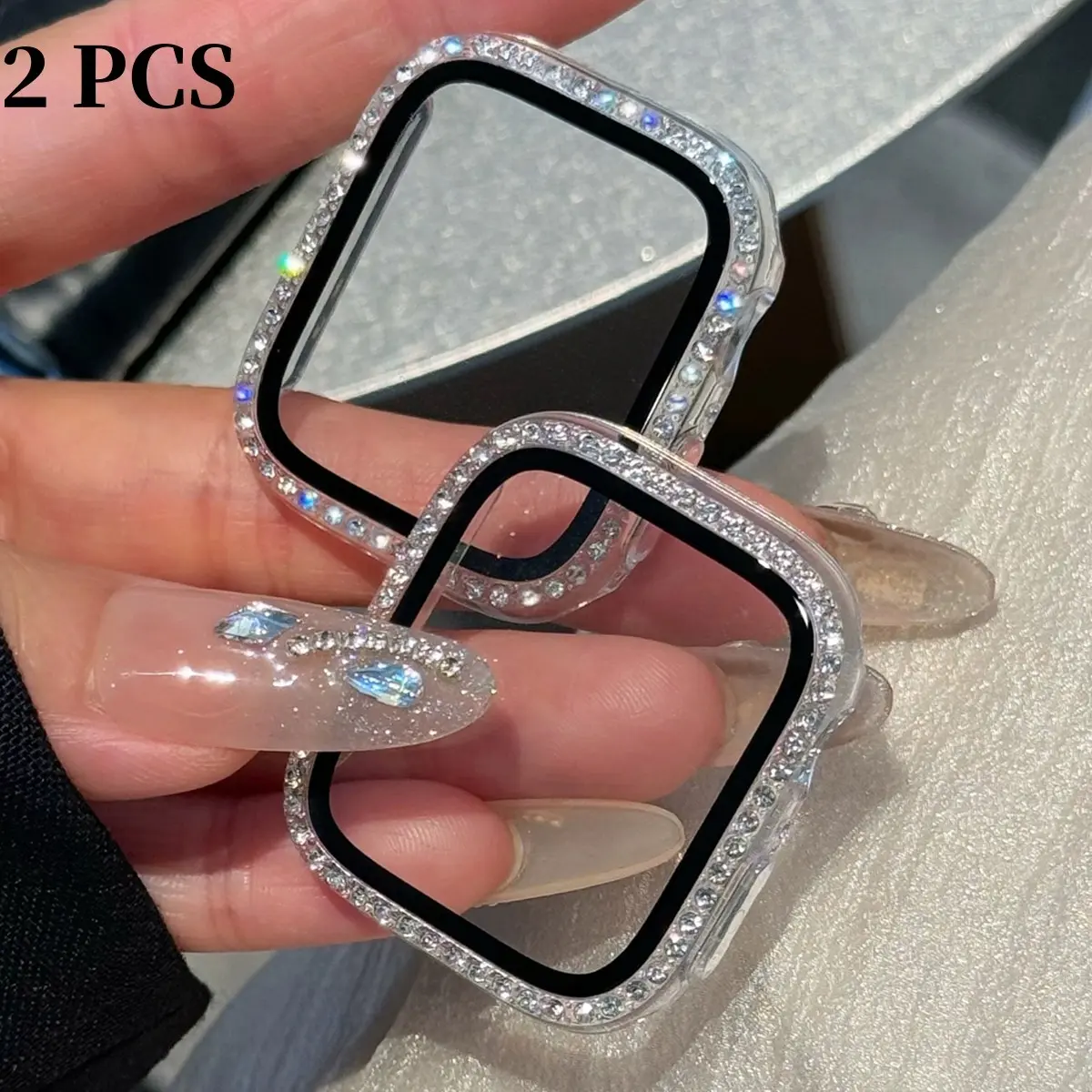 2pcs/set, Smart Watch Accessories, Rhinestone Decor Watch Case For Men Women 2 In 1 Ultra-Thin Tempered Glass Screen Protector & Case, For Apple Watch Case 38/40/41/42/44/45/46/49Mm, For Apple Watch Series Ultra/SE/9/8/7/6/5/4/3/2/1