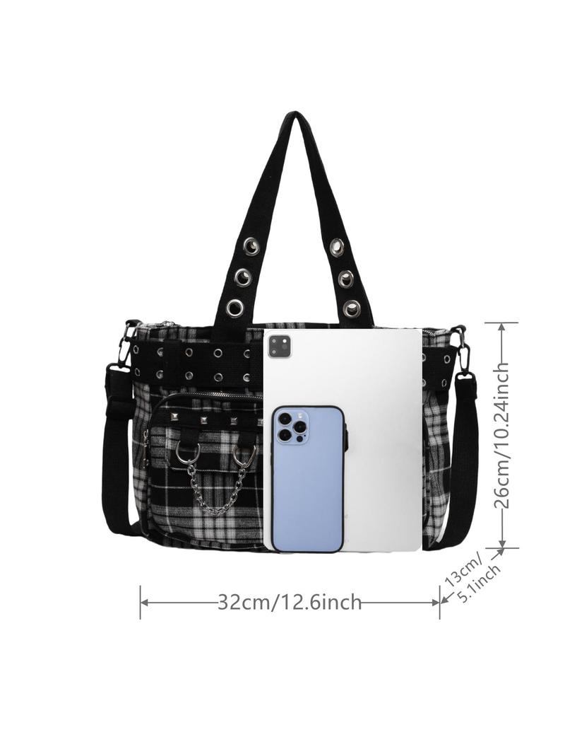 Women's Fashionable All-match Punk Style Tote Bag with Multi-pocket Design, Casual Versatile Zipper Design, Large Capacity Shoulder Tote Bag, Valentine's Gifts for Her