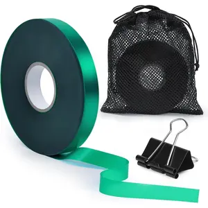 Plant Tie Tape 0.5" × 197 ft – Non-Adhesive Stretch PVC, Cut-to-Length, Weather-Resistant & Reusable Garden Tape for Vines, Tomatoes & Trees, Includes Binder Clip & Mesh Bag