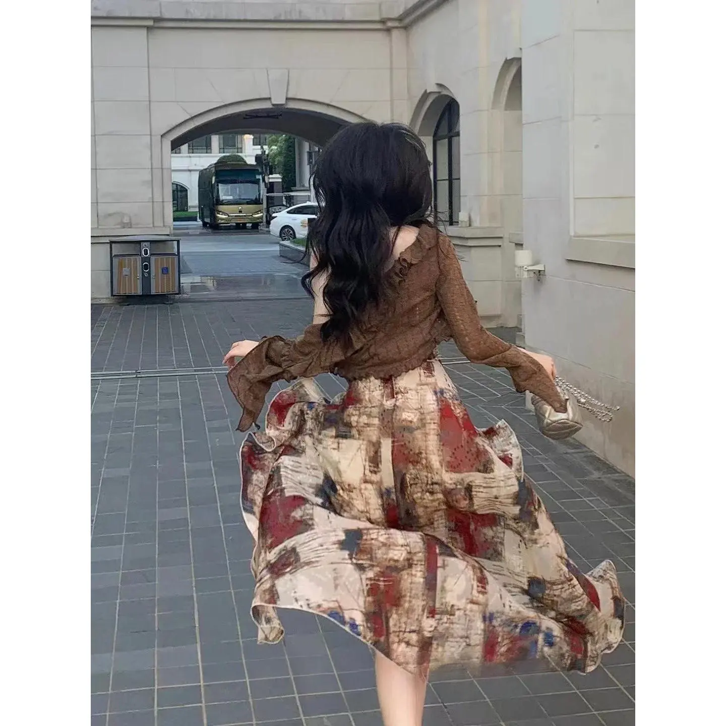 Spring 2 Piece Dress Sets Women Casual Y2k Crop Top Blouse + Midi Strap Dress 2000s American Vintage Suits Korean Fashion Chic