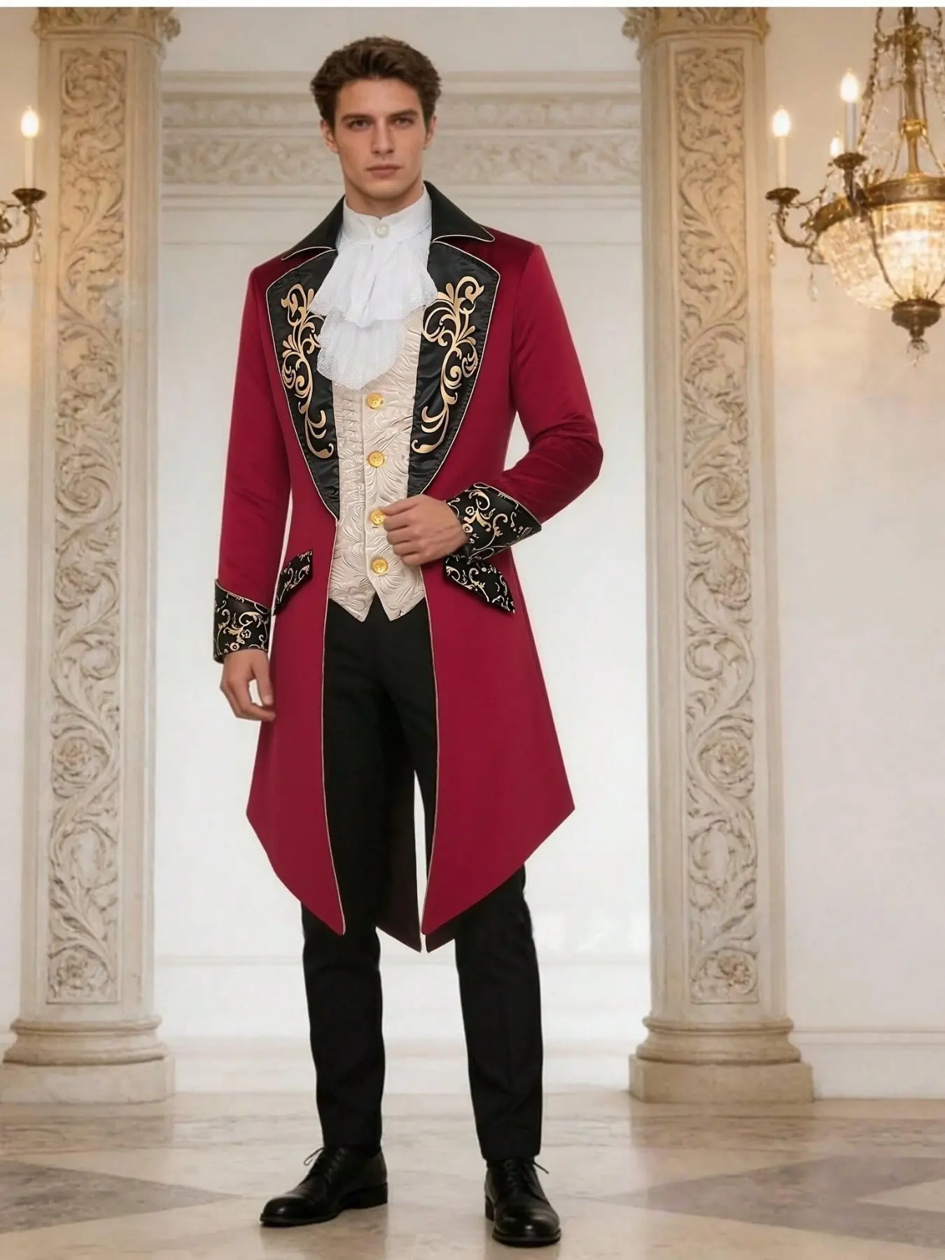 Men's Steam Punk Medieval Jacket, Embroidered Tailcoat Outerwear, Halloween Stage Performance Costume, European and American Style