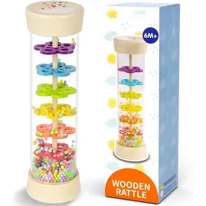 Baby Toys for 6-12 Months 1 Year Old, Baby Rattle Wooden Sensory Toys, 7.7" Rainmaker Infant Musical Toy - Gifts for 6 7 8 9 12 Month Old Newborn Boys Girls Toddlers
