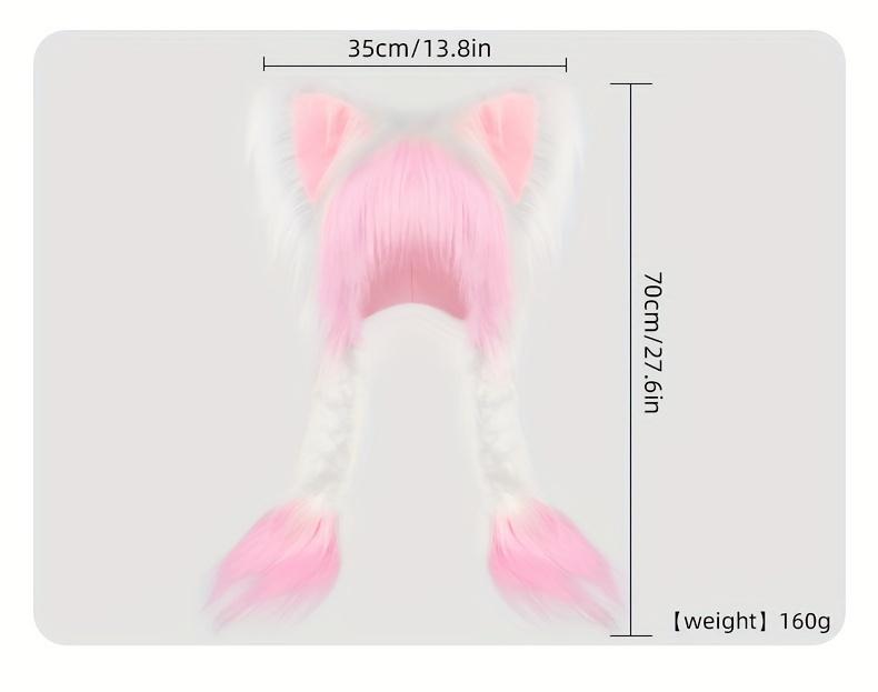 1pcs Y2K Aesthetic Anime Inspired Cute Cat Ears Plush Hat with Braids, Winter Warm Fluffy Ear Protective Hat, Halloween Cosplay Accessory, Perfect for Carnival, Easter Costume