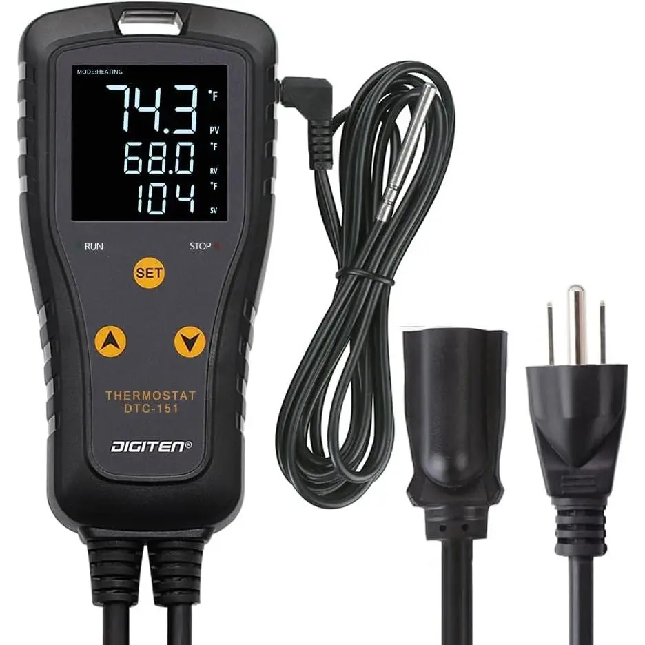 Digital Temperature Controller - 1-Stage Temp Thermostat, 110V 15A 1650W, 68.0-104°C Heating/Cooling Outlet for Chest Freezer Refrigerator, Greenhouse (Home Supplies)