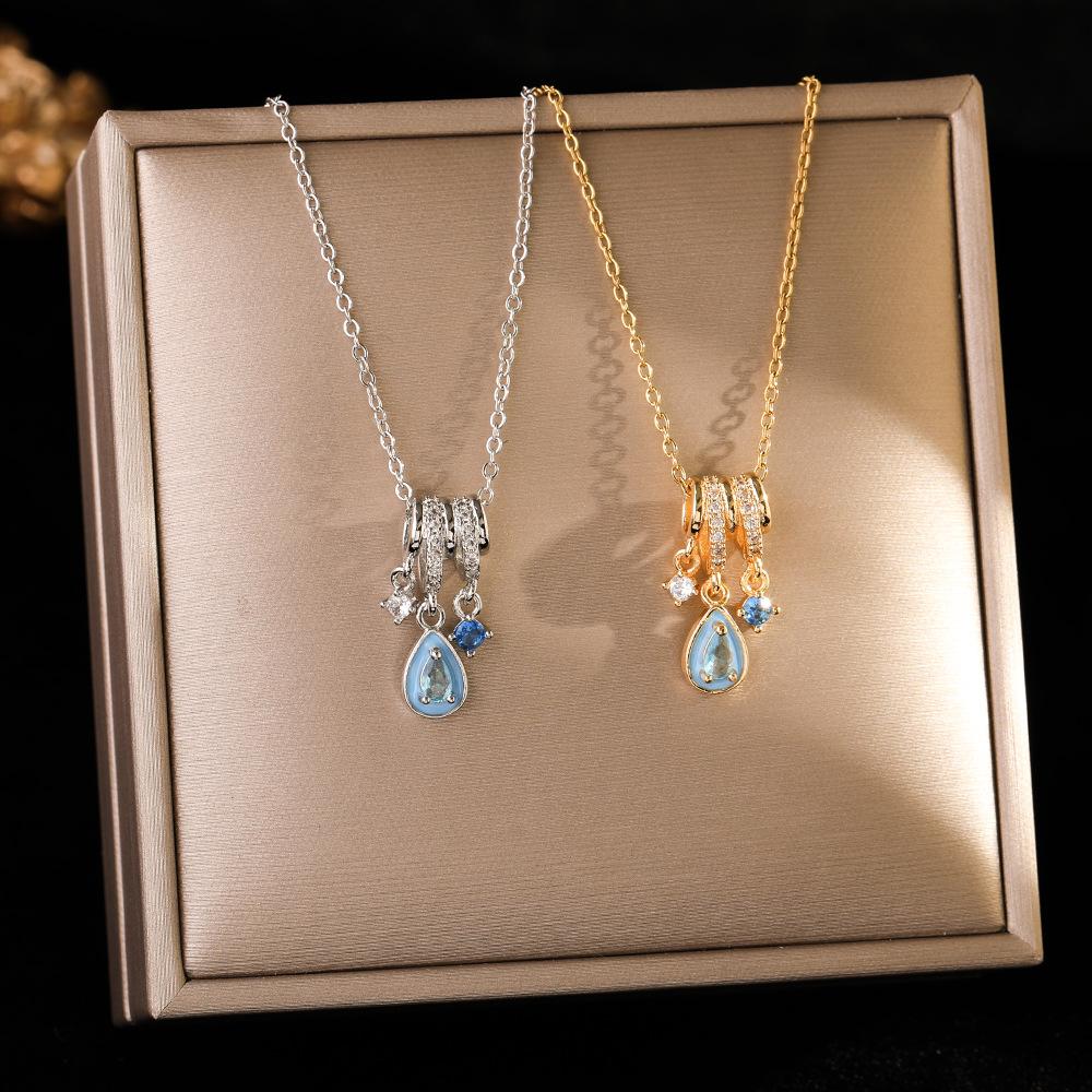 Trendy Hot Selling Titanium Steel Necklace for Women, Zircon Inlaid Copper Plated Pendant, Color Retaining Clavicle Chain Jewelry