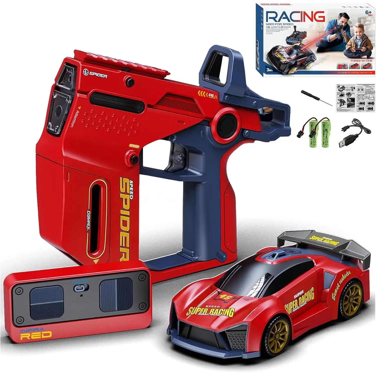 3-in-1 RC Drift Car - Sports/Racing 2-Player RC Battle Car Set Shooting & Flip Effects,Dual Remotes,60-Min Playtime, 2.4GHz Parent-Child Interactive Toy Car Toy Kids Ages 6+ (red)