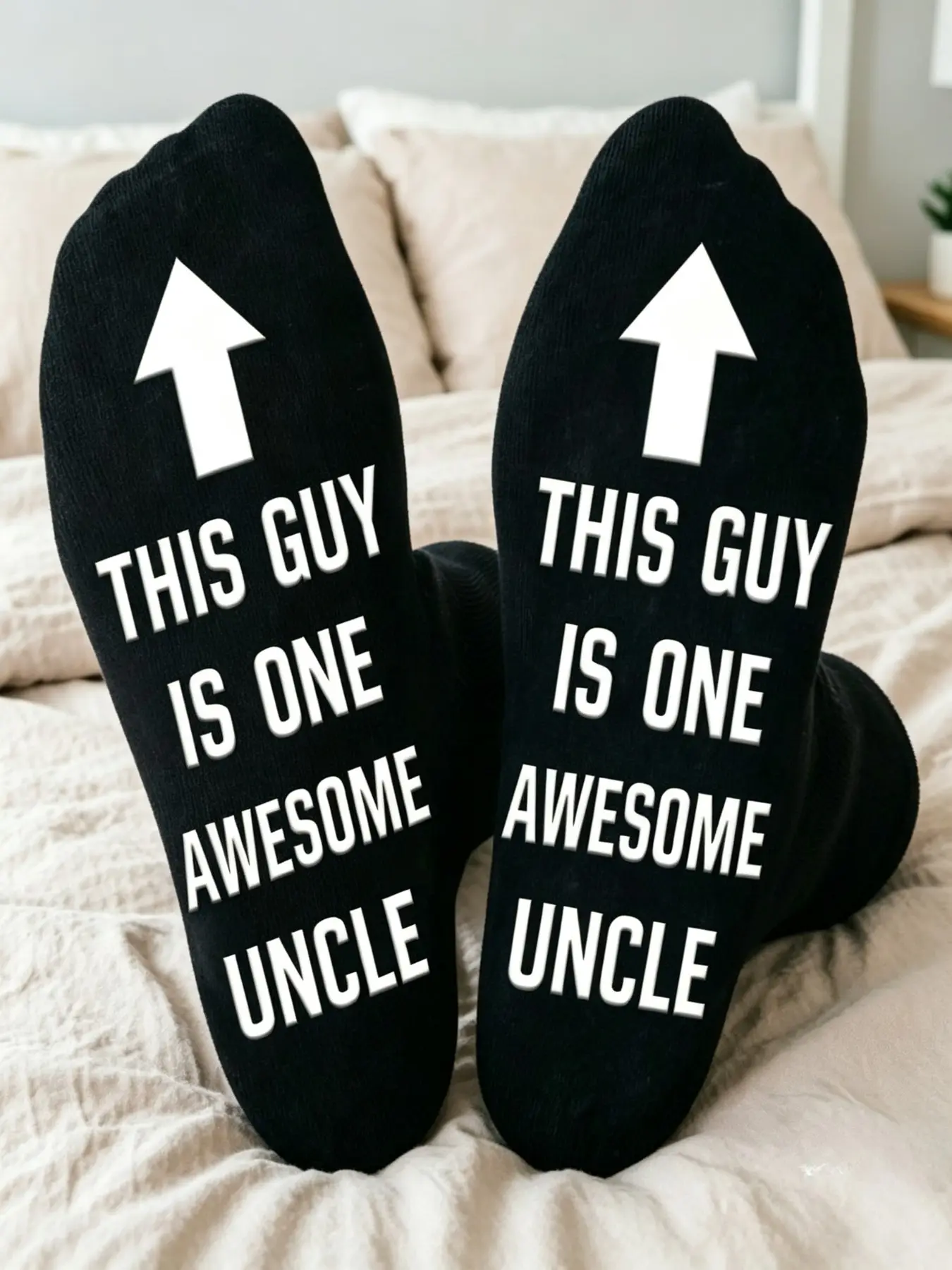 Funny Men's Mid-Calf Novelty Socks with Personalized Text and Arrow Patterns, Comfortable for Home Gatherings, Perfect Gift for Holidays