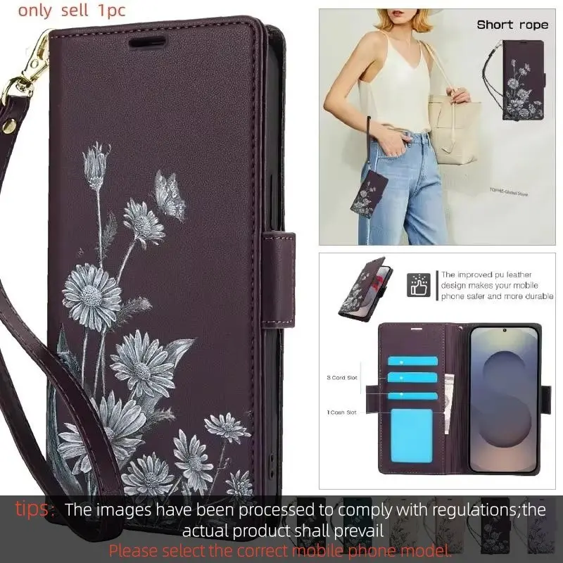 Lanyard Flip Leather Protective Phone Case for Samsung Galaxy A27 A57 A37 A16 A05S A05 A54 A55 A35 A15 A34Wallet Cards Cover Etui Mobile Phone Casing