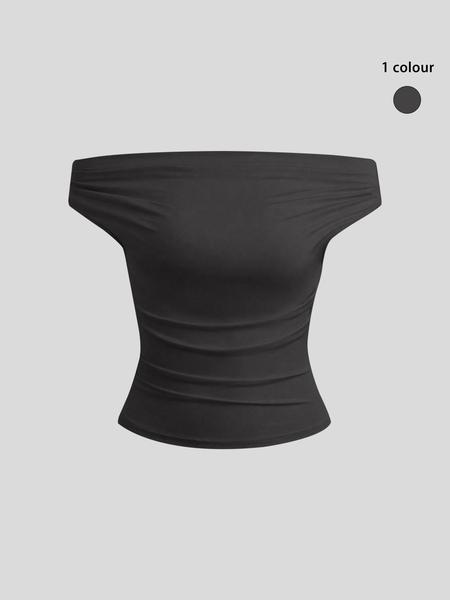 Women's Solid Off Shoulder Tee, Elegant Fashion Ruched Top for Daily Outdoor Wear, Ladies Clothes for All Seasons