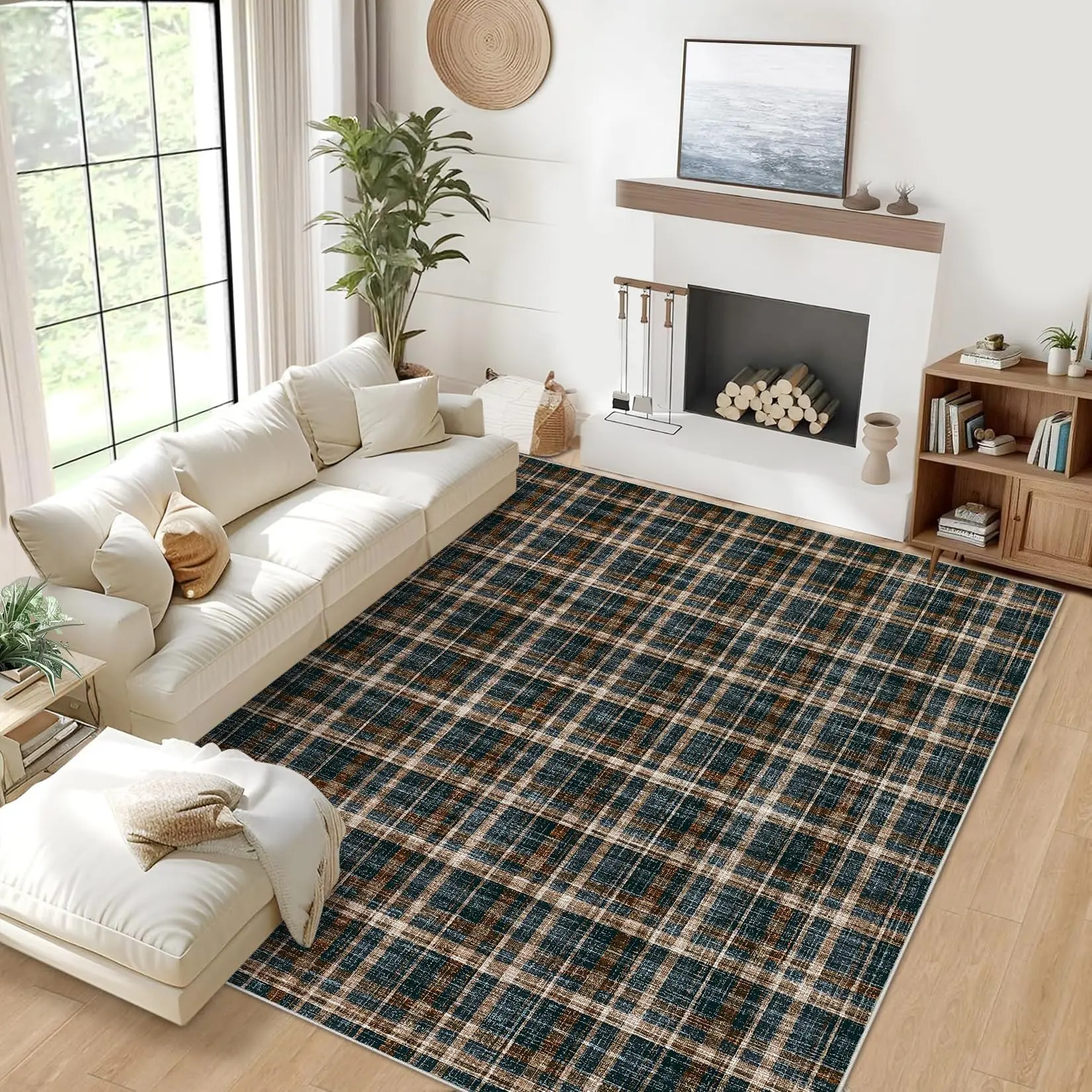 Garvee Washable Rug 9x12 Rugs for Living Room Modern Rug for Bedroom Decor Ultra Soft Large Area Rug Non Slip Throw Rugs Tartan Carpet for Office Nursery Dining Room, Black and Brown