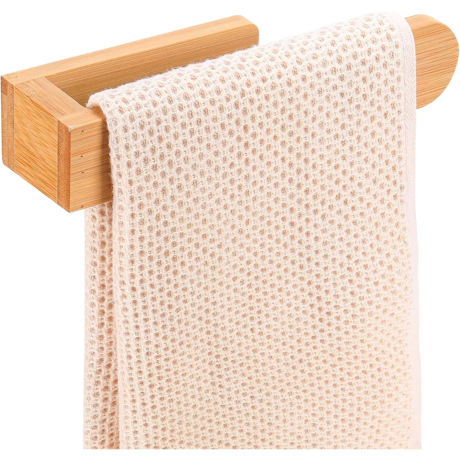 Wall Towel Holder - Self Adhesive  Guest Towel Rack Shelf, Decorative  Wooden Bath Towel Rail for Bathroom, 8 Inch Wall Mounted Towel Bar for Kitchen