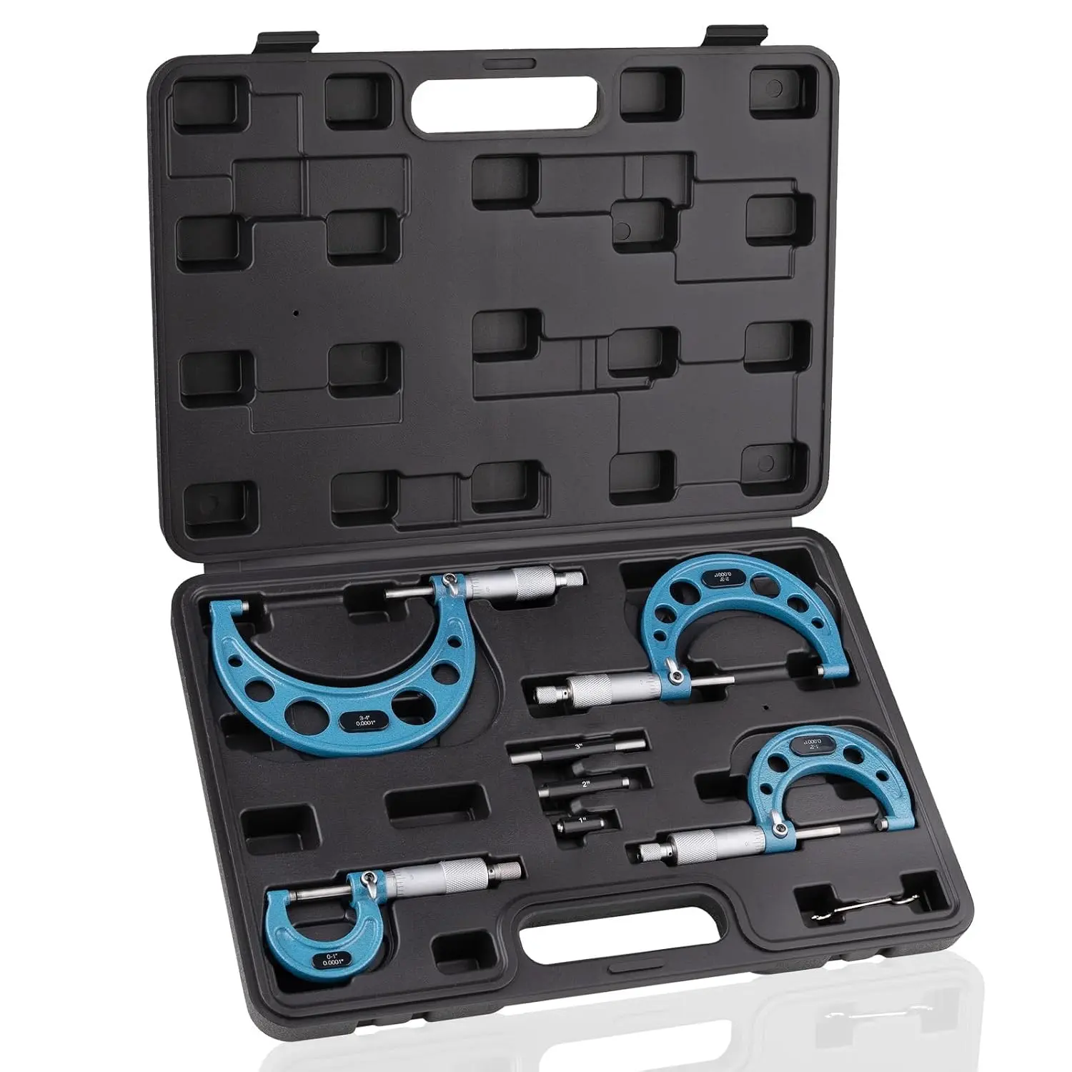 Micrometer set, 0-1"/1-2"/2-3"/3-4" mechanical external micrometer measuring tools, ultra-precise 0.0001" scale micrometer, professional mechanic tool set