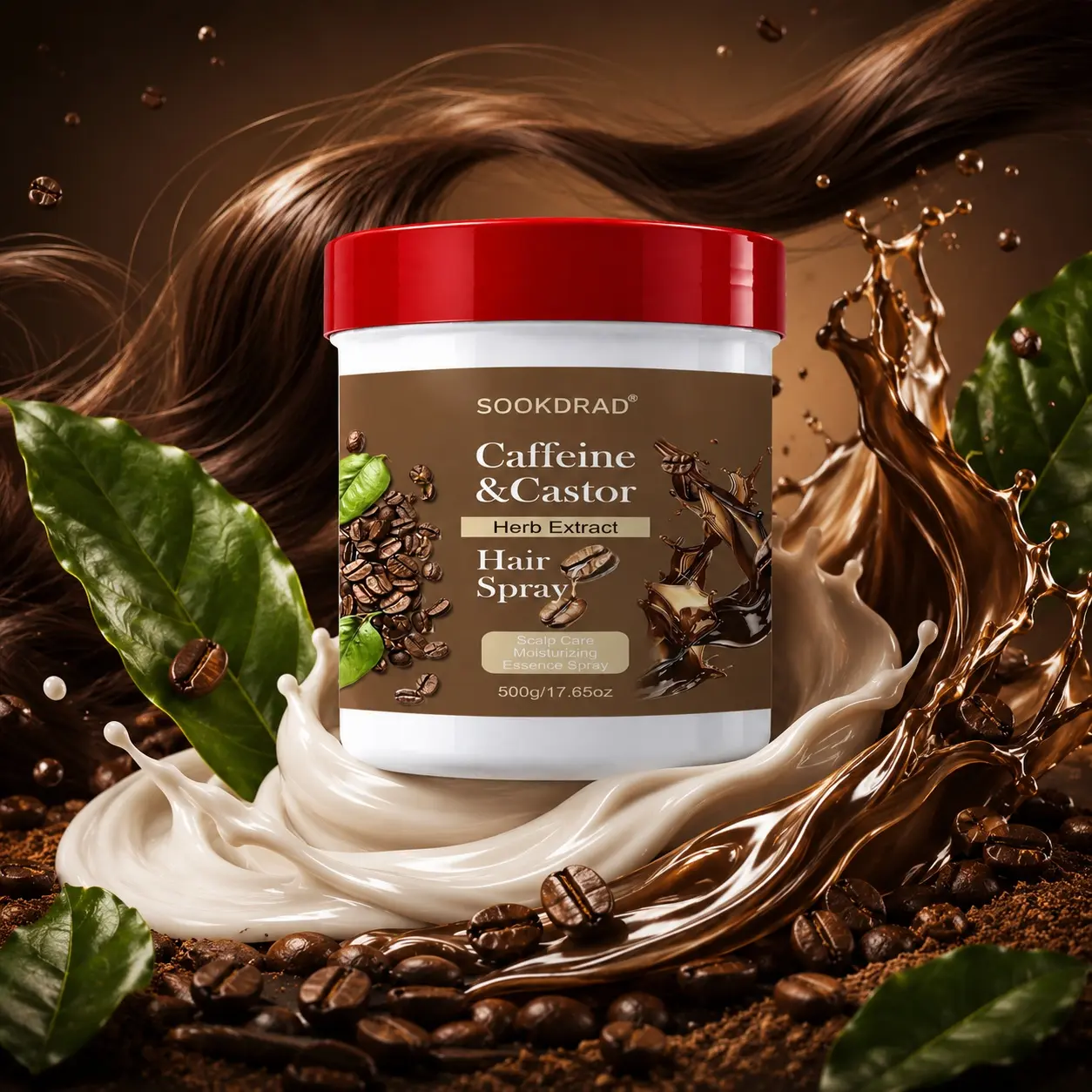 Caffeine Castor Herb Extract Hair Spray, scalp care, moisturizing essence spray, for scalp, daily hair care, 500g/17.65oz