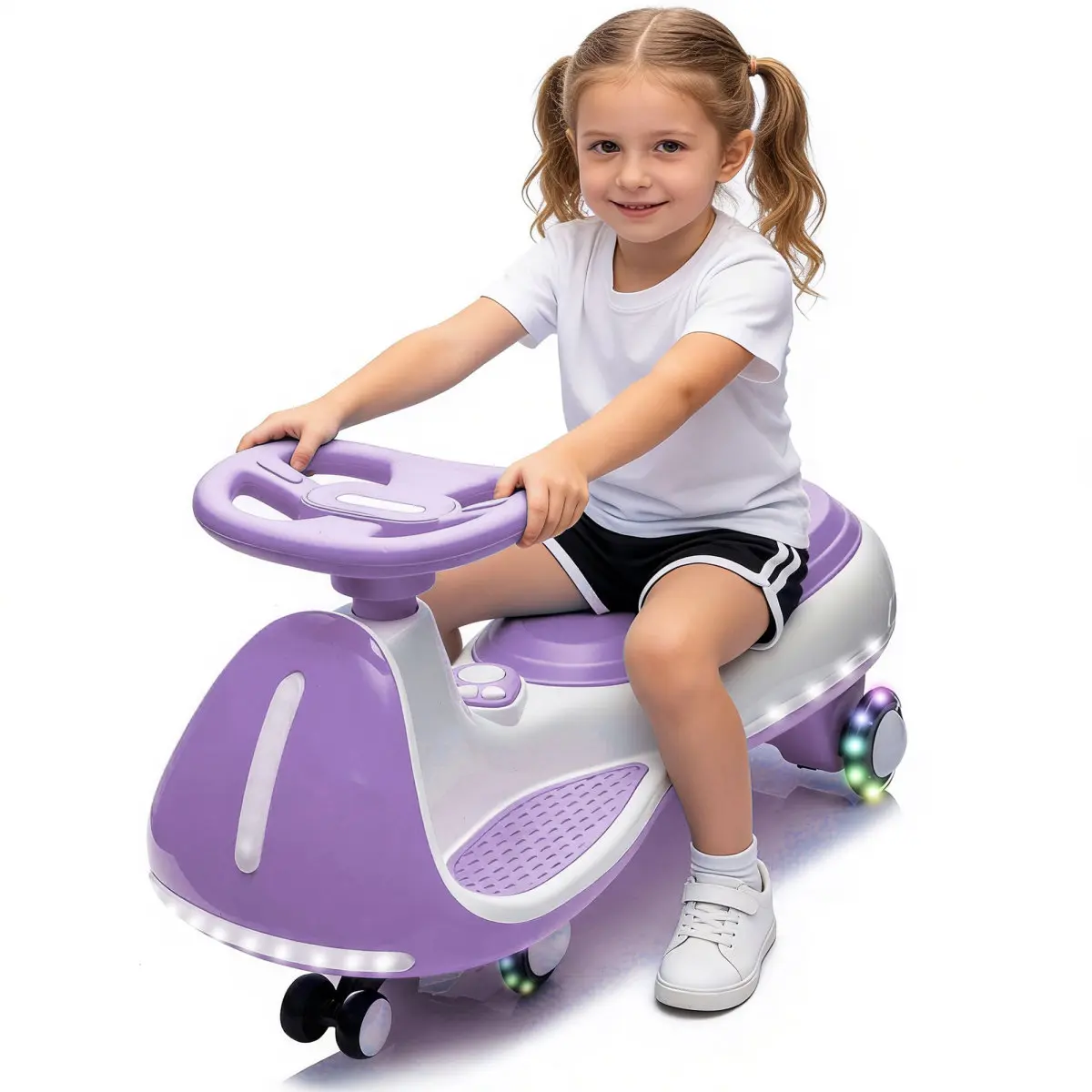 12V Kids ride on Electric Wiggle Car W/2-in-1 Smart Design,Controllable LED Lights,Flashing PU Wheels&Wide front auxiliary wheels,Triangular Stability Frame,5MPH Max Speed,Bluetooth Music,for kids 3-8, Polypropylene