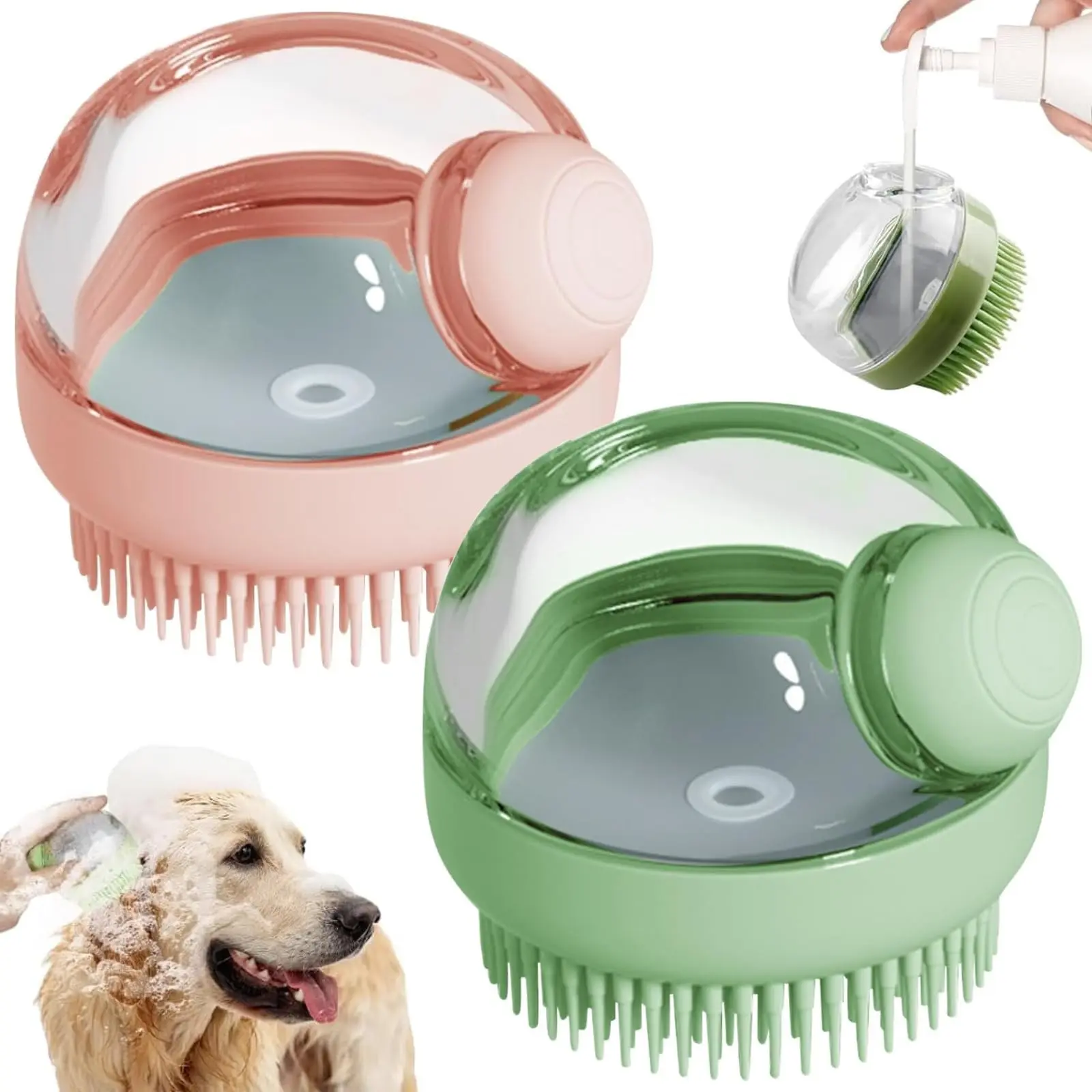 2 PCS Dog Bath Brush, Pet Grooming Massage Shampoo Brush, Soft Silicone Cleaning Brush, Shampoo Dispensing Shower Brush, Cat Dog Bath Comb, Supplies, for Long Short Hair Pets