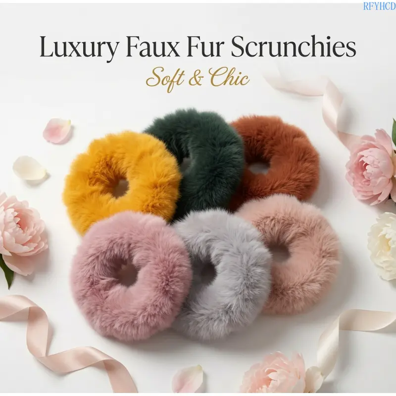 Fluffy Faux Fur Scrunchies 6 Pack for Women, Multi-Color Synthetic Hair Ties & Wristband Bracelets, Fashion Accessory for All Hair Types, Polyester, Female, Small, Friends, Elastic Bands, Daily