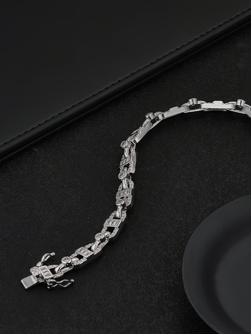 7mm Hip Hop Chain Bracelet, Rhinestone Decorated Bracelet, Fashion Jewelry for Party, Daily Clothing Decor, Trendy All-match & Exquisite Jewelry for Birthday Gift