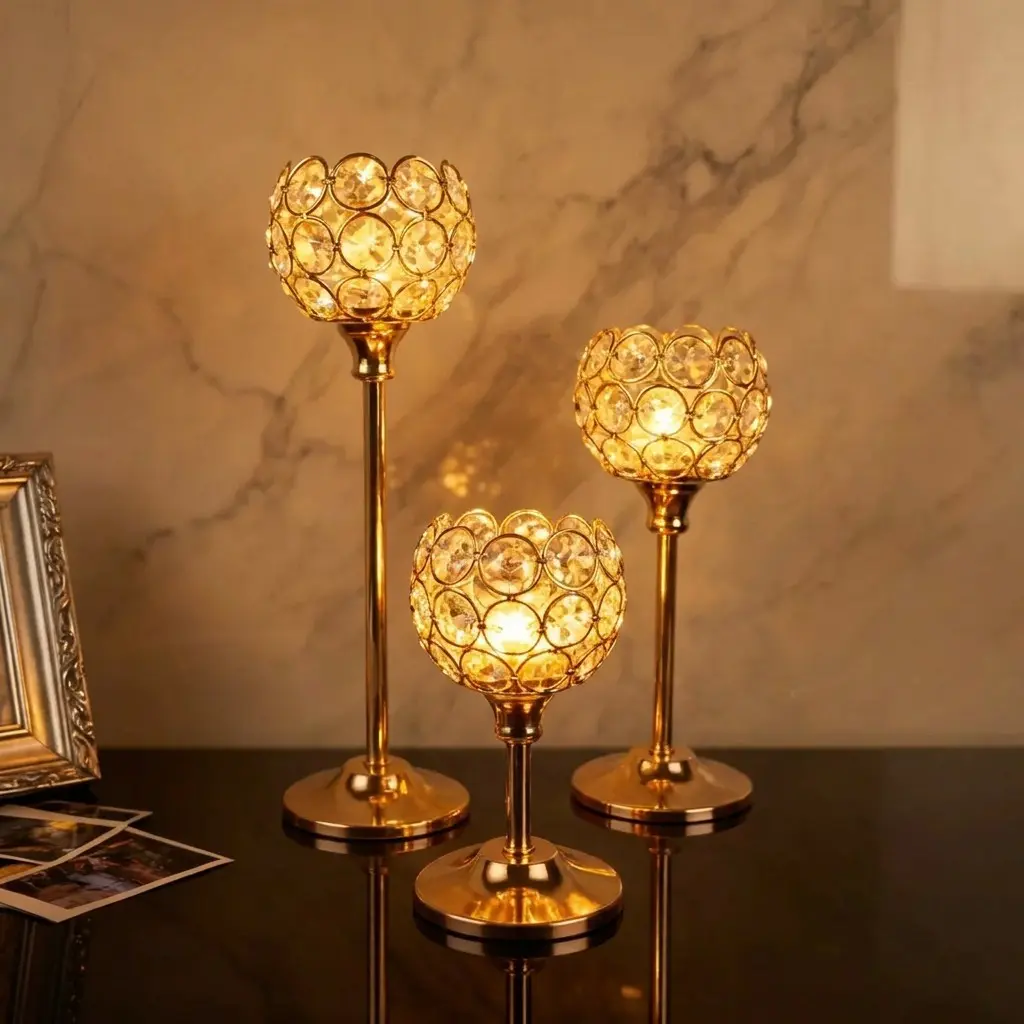 Premium 3-Piece  Candle Holder Set - Elegant Rose Gold  Centerpieces for Weddings, Parties & Sophisticated Home Decor - Best Value Bundle(Candles Not Included)