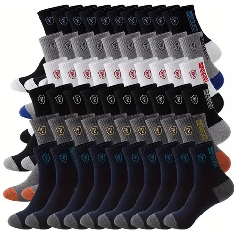 Men's Elegant Quilted Knit Solid Crew Calf-High Nylon Fiber Bulk Socks - 50 Socks Pairs, Breathable Daily Wear for Casual Business Menswear