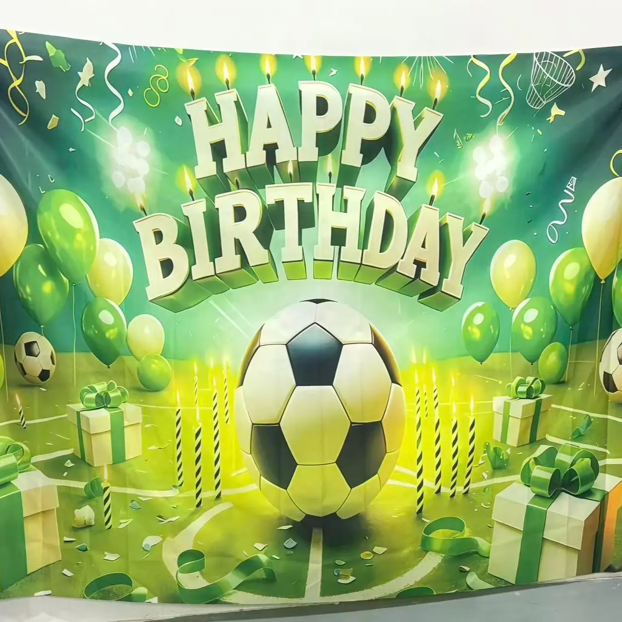 Soccer Ball Pattern Birthday Background Banner, 1 Count Football Themed Birthday Party Decoration, Photo Background, Home Decoration, Wall Decoration, Ornaments, Party Decorations Banners, Party Supplies, Soccer Decorations For Party