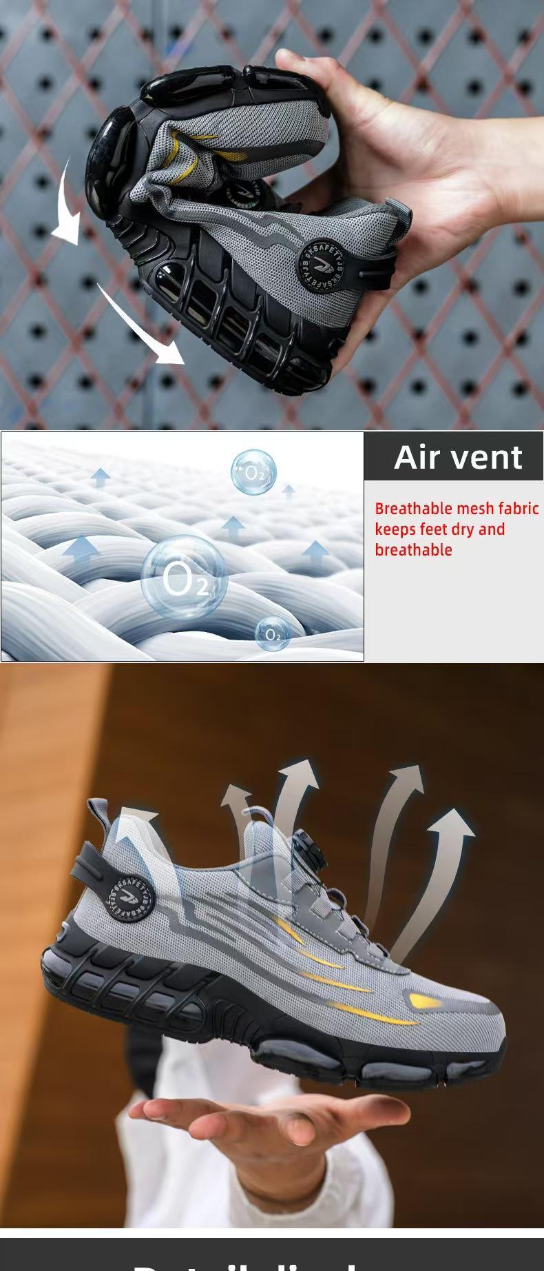 【Nano Composite Toe】Men's Lace Up Low Top Anti Piercing & Anti Smashing Safety Shoes with Rotating Button, Casual Comfortable Breathable Contrast Mesh Work Shoes, for Outdoor Work composite toe shoes