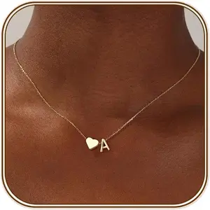 Turandoss Heart Initial Necklace for Women Teen Girls - 18K Gold Plated Letter A-Z Pendant Necklace Dainty Heart Necklaces Tiny Initial Necklaces Birthday Gifts for Women Jewelry