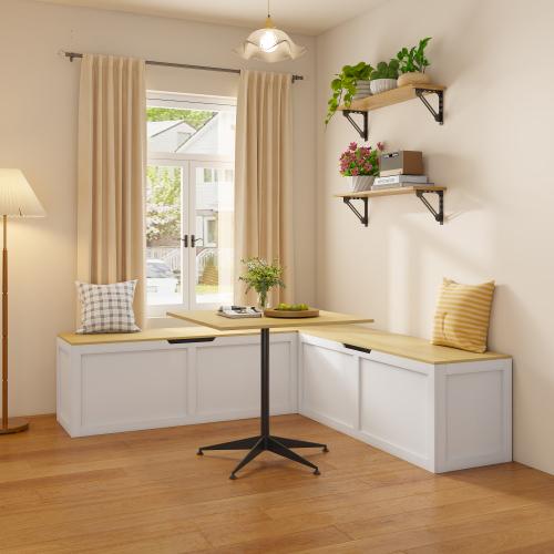 [Bellemave]Right-angle Light-colored Storage Bench with Extra-large Storage Compartment, Easy to Assemble