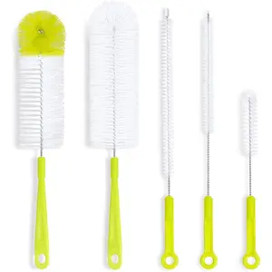 Long Handle Bottle Cleaning Brush Set, Including Straw Brush, Kettle Spout & Lid Cleaner Brushes for Washing Narrow Neck Beer Bottles and Sports Water Bottles