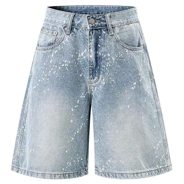 Men's Starry White Splatter Denim Five-Inch Shorts, All-over Tiny White Spot Spray Craft, Classic Five-Pocket Denim Silhouette, Soft Washed Fabric, Sleek Straight Cut Trendy Daily Casual Mid Shorts#SummerWins#fathersdaygift