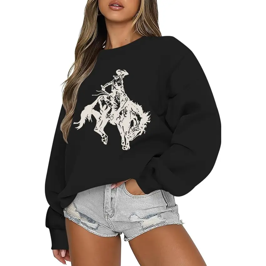 Western Cowboys Graphic Sweatshirts For Women Cowgirls Rodeo Oversized Sweatshirt Country Concert Crewneck Outfits