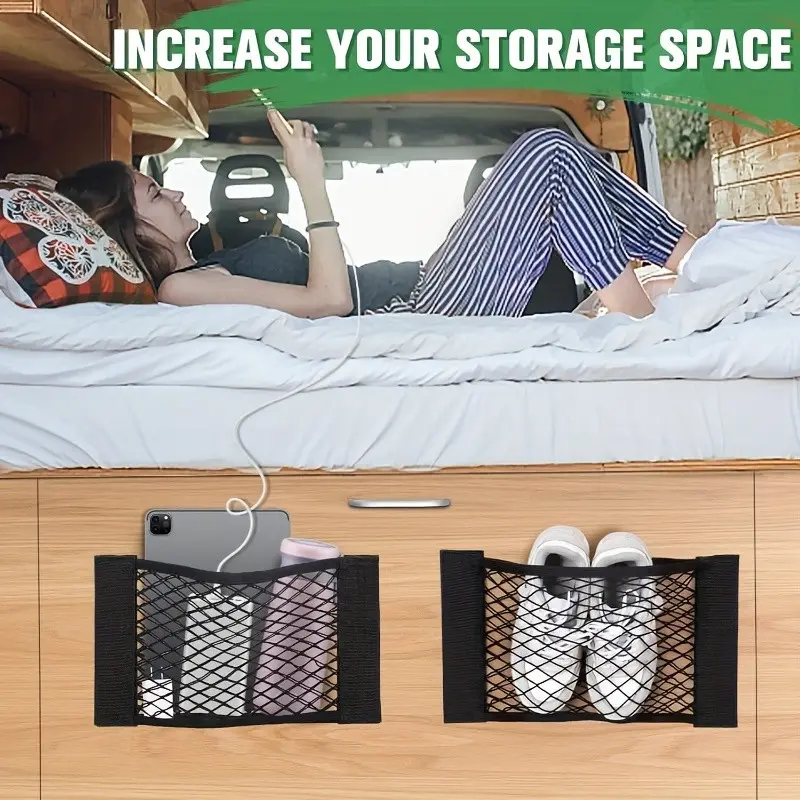 3-Piece Wall-Mounted Storage Bag Set, No Drilling Required, Strong Adhesive, Ideal for Cabinet Doors, Car Trunk, Sink, RV, Camping Van